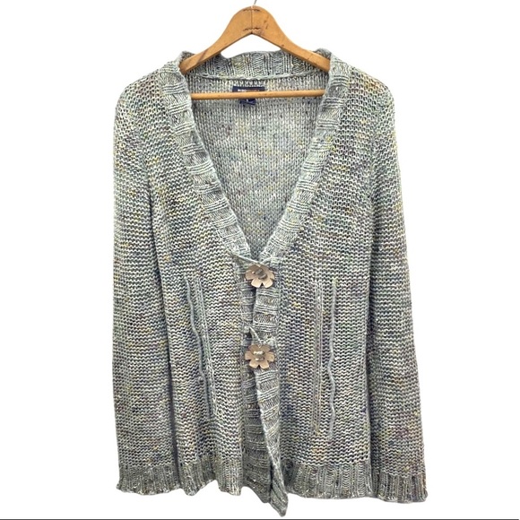 BCBGMaxAzria Boho Scalloped Edge Button Front Knit Cardigan Wood FlowerButton S - Picture 3 of 16